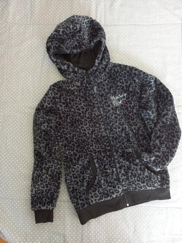 Big City Rush Kuschel Jacke Gr 146/152, Mädchen, schwarz, Leopardenmuster, Herbst, Winter, Fasching