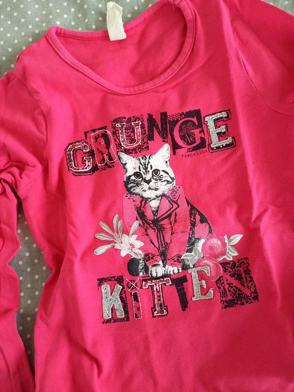 Pampolina Langarmshirt Gr 122, Mädchen Longsleeve, pink, Katze, Frühling