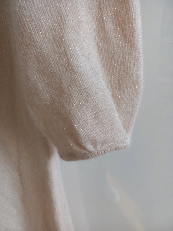 H&M Strickkleid Gr 34/XS, Damen, creme, Silber, Wolle, 3/4 Ärmel, Herbst, Winter
