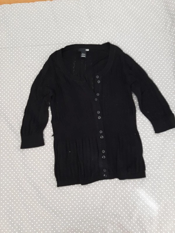 H&M Vintage Pulli Strickjacke Gr 34/XS, Weste, Damen, 3/4 Ärmel, Lochstickerei, Rockabilly
