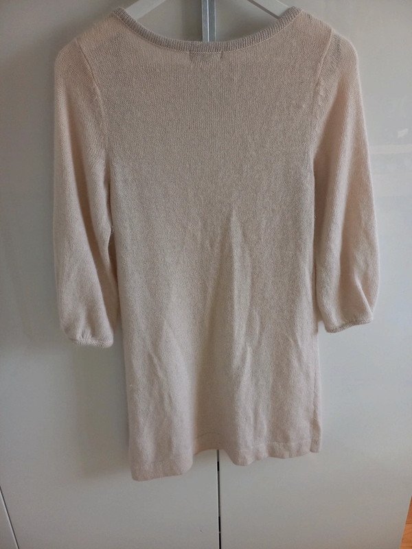 H&M Strickkleid Gr 34/XS, Damen, creme, Silber, Wolle, 3/4 Ärmel, Herbst, Winter