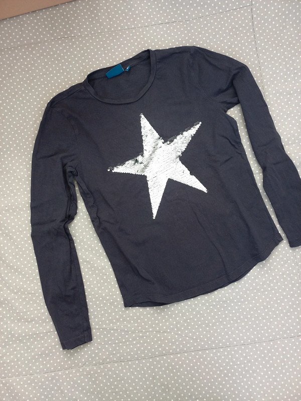 Tom Tailor Shirt Gr 152, Mädchen, mit Wendepailletten Stern, navy, Silber, Langarm