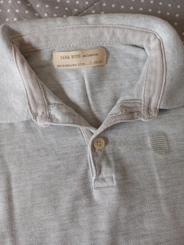 Zara Poloshirt Gr 128, Junge, grau, creme, Piqué, Frühling, Kurzarm