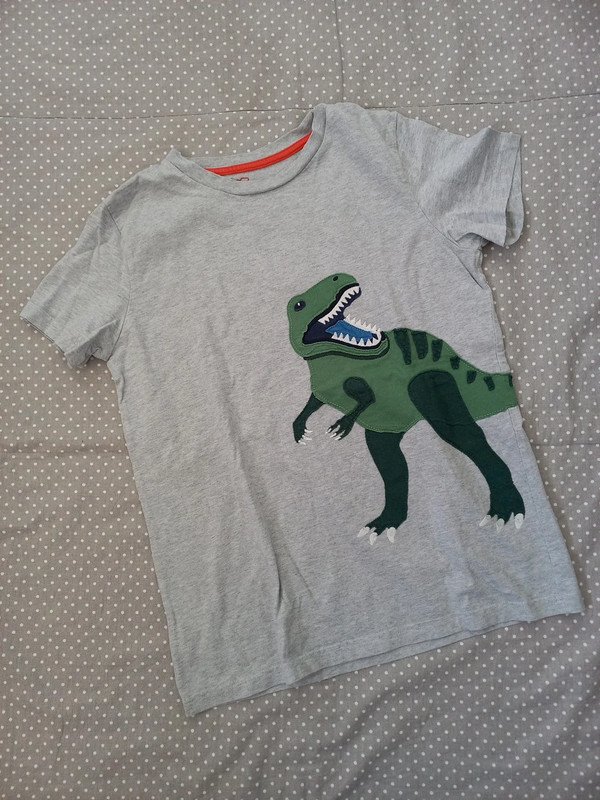 Mini Boden Shirt Gr 146/152, Junge, Dinosaurier Applikation, grau, Kurzarm, Sommer