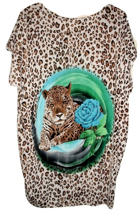 made in Italy rassige Leopard Animal Kasten Tunika Longshirt Gr.48-50-52