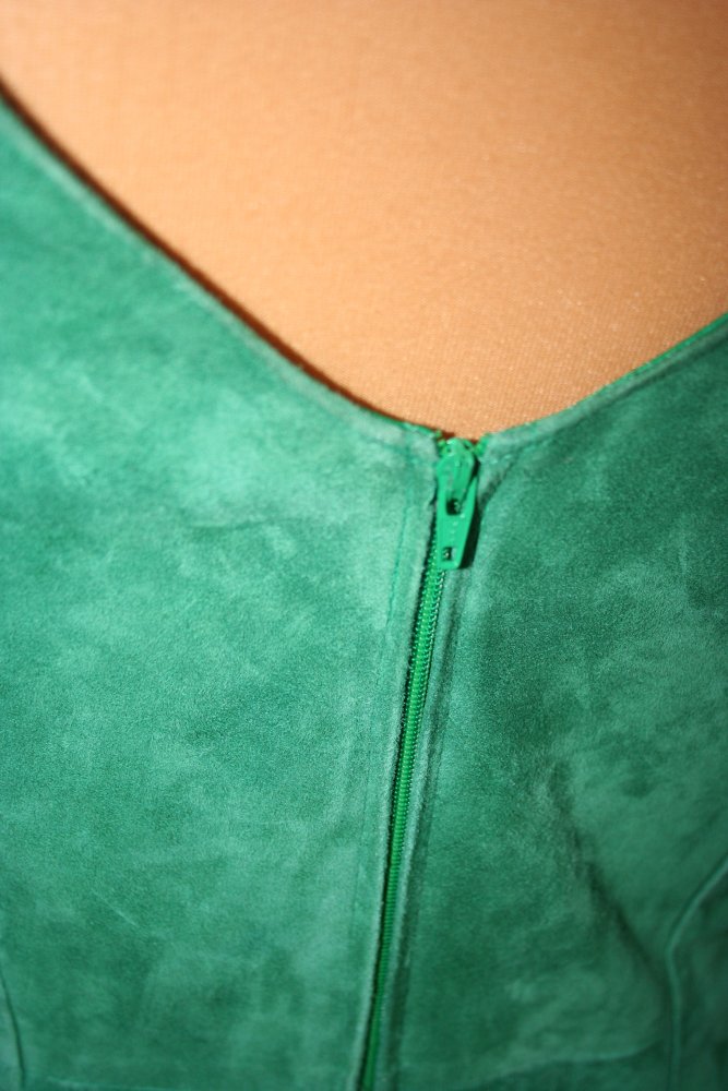 Velours Leder Kleid Flaschengrün