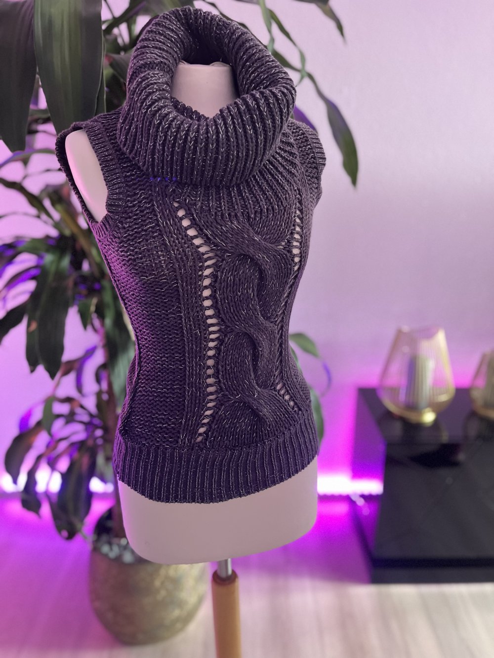 Pullunder Strick XS Tally Weijl grau Glitzer Rollkragen Winter