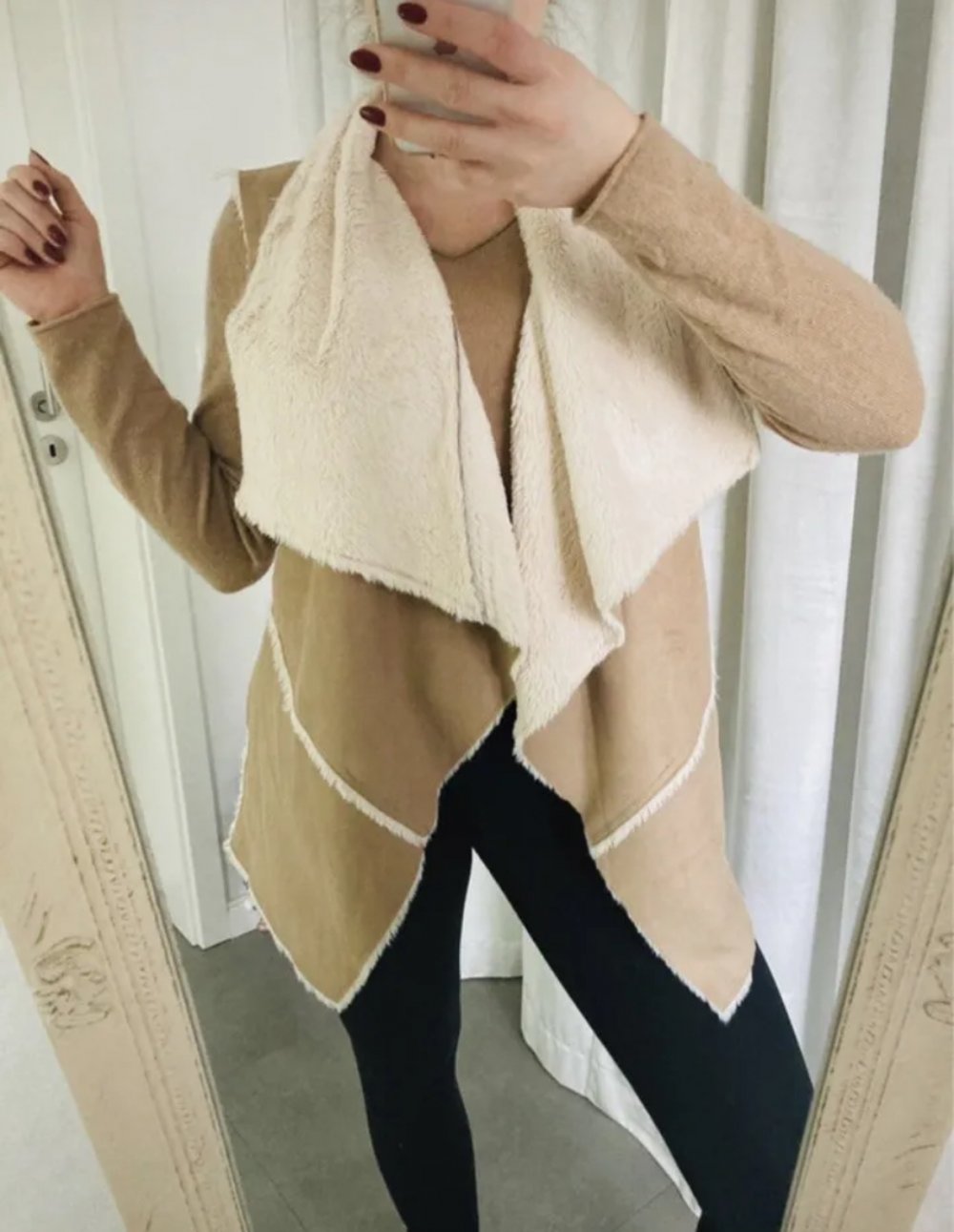 Schöne Weste Wildleder Optik Beige Ärmellos Kuschelig Warm Creme Damen L Kragen