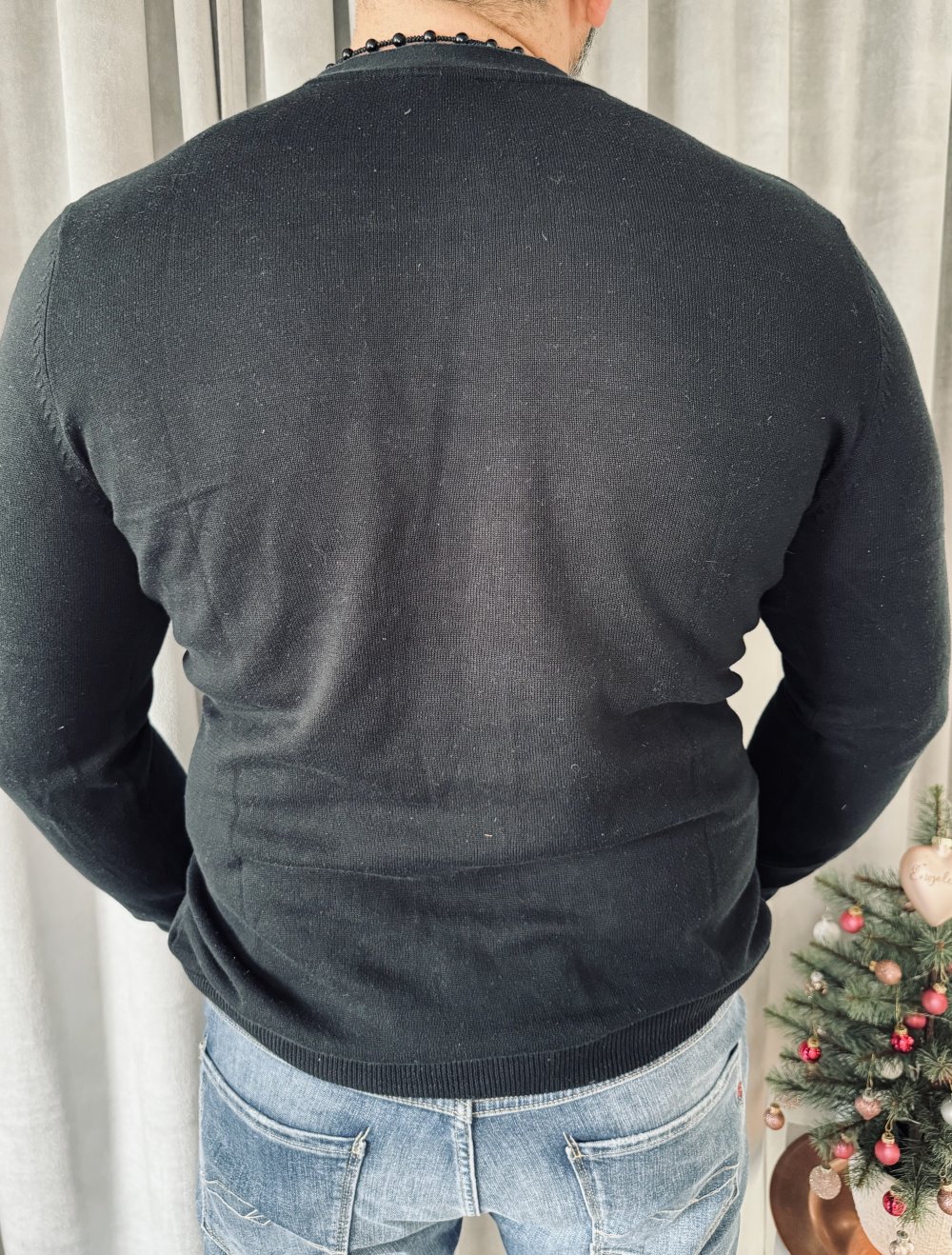 Pullover Herren Strick Strickpullover Strickjacke Ausschnitt Knöpfe Langarm L