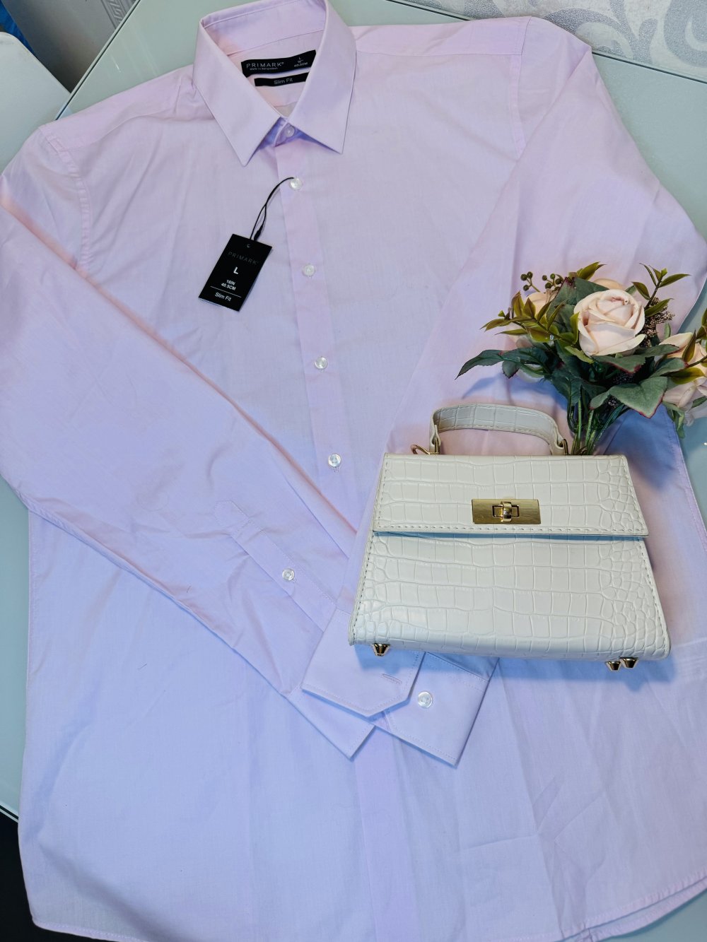Schönes Herrenhemd Hemd Herren Neu Rosa Slim Fit Langarm Knöpfe Geknöpft L 