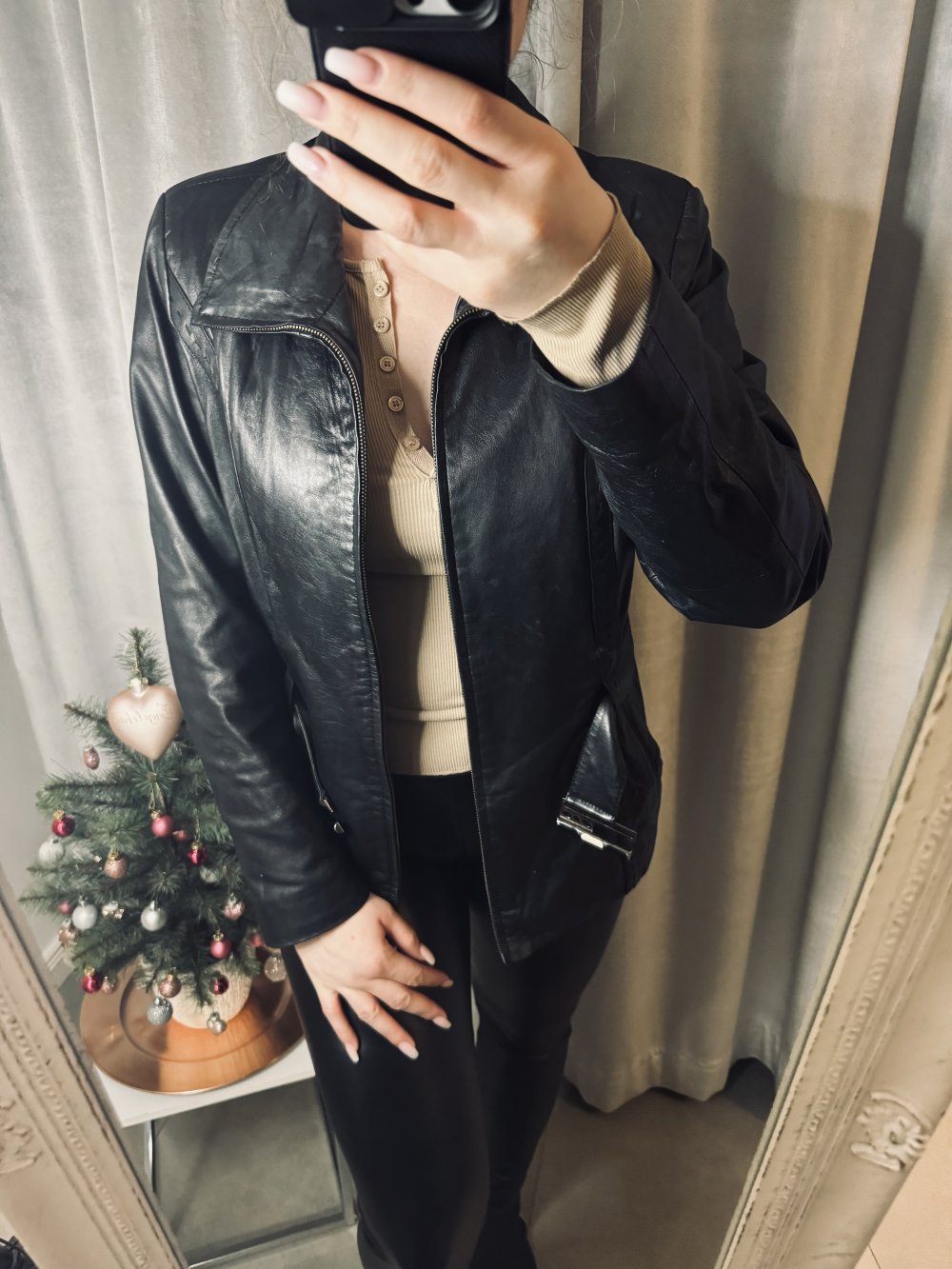 Schöne Lederjacke Damen Jacke Leder Gurt Schwarz Echt Leder Vintage Gealtert Top
