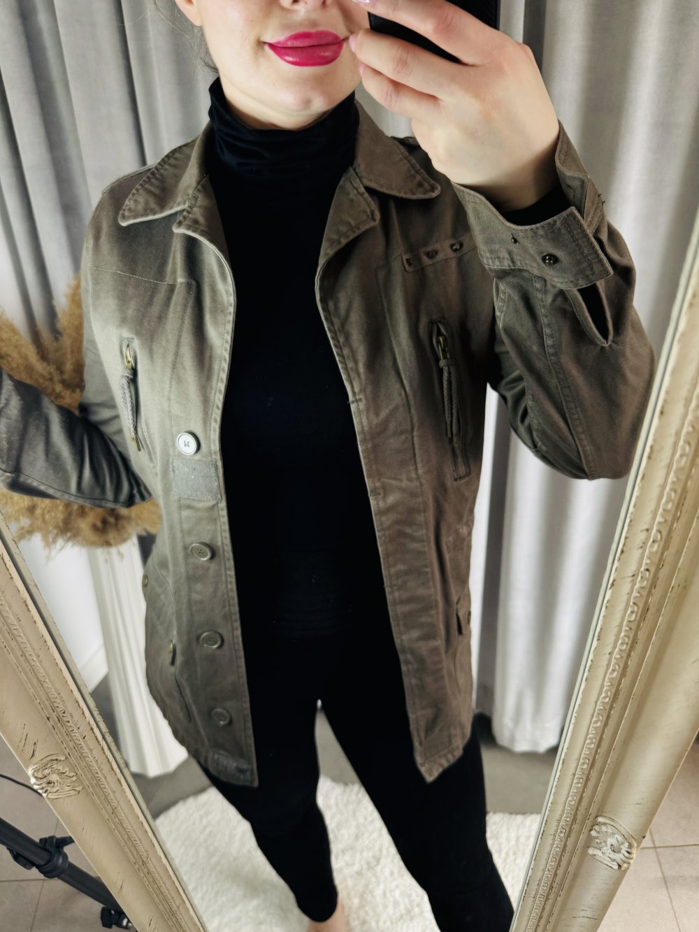 Schöne Jacke Utility-Jacke Utility Damen Taillienkordelzug Kragen Nieten Taschen