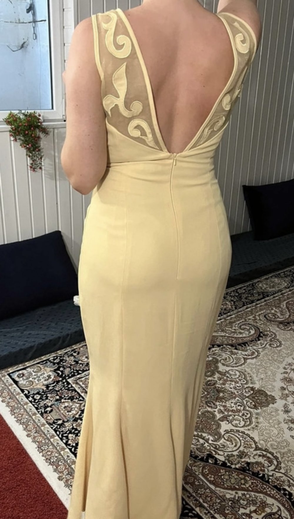 Schönes Abendkleid Maxikleid Partykleid Kleid Lang Spitze Tüll Rückenfrei Gelb
