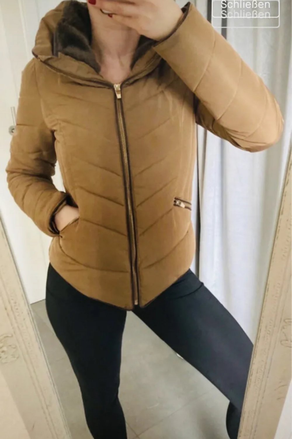 Schöne Steppjacke Jacke Gesteppt Übergangsjacke Kunstfell Fellkragen Zara Basic