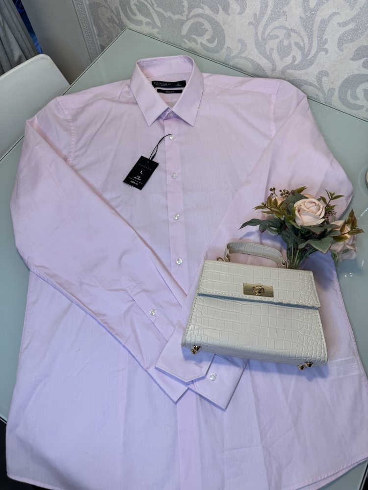 Schönes Herrenhemd Hemd Herren Neu Rosa Slim Fit Langarm Knöpfe Geknöpft L 