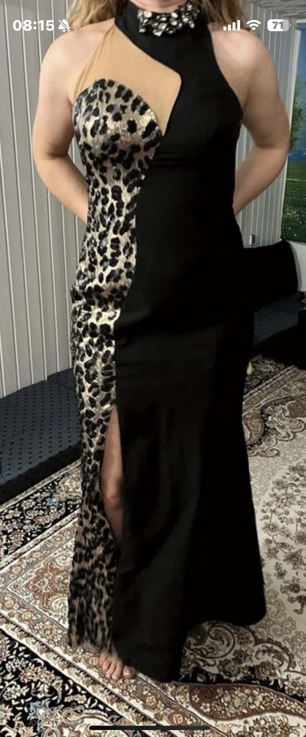 Schönes Abendkleid Ballkleid Kleid Maxikleid Hochzeitskleid Leo Leopard Glitzer