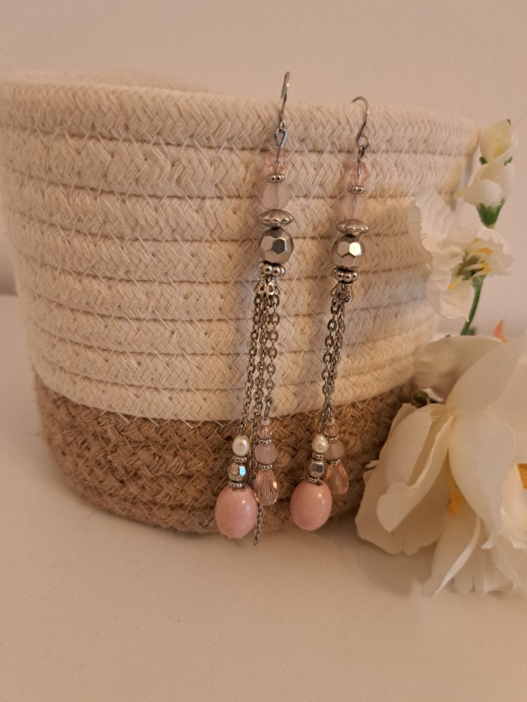 Ohrringe in Rose hängend - Schmuck Pastell