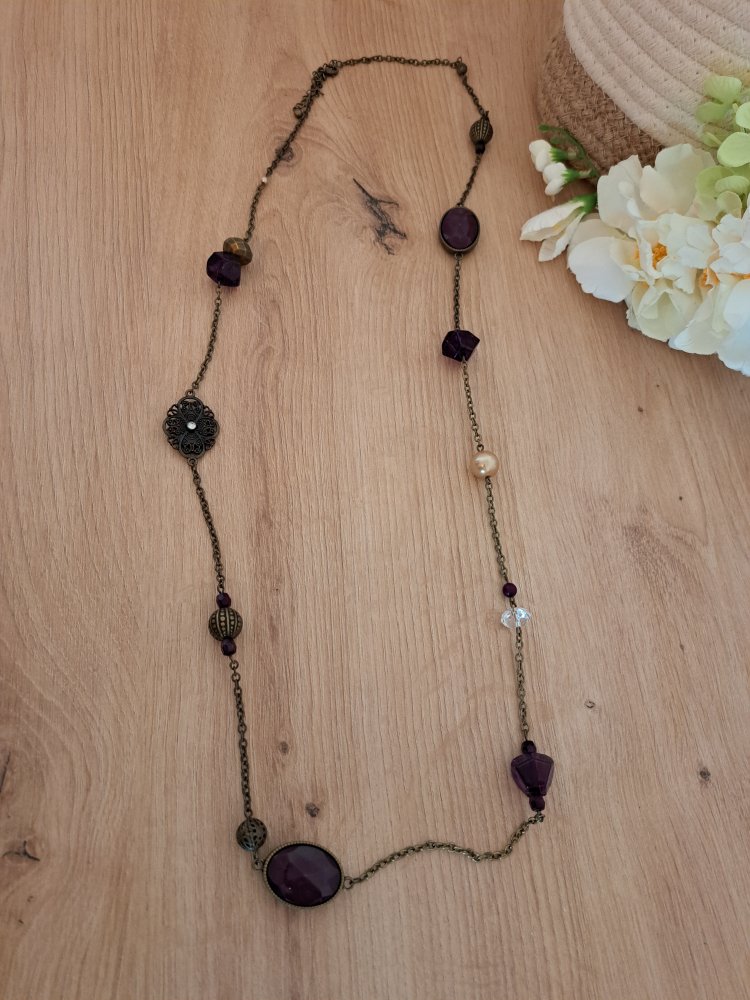  Perlen Kette - Schmuck Steine Gold