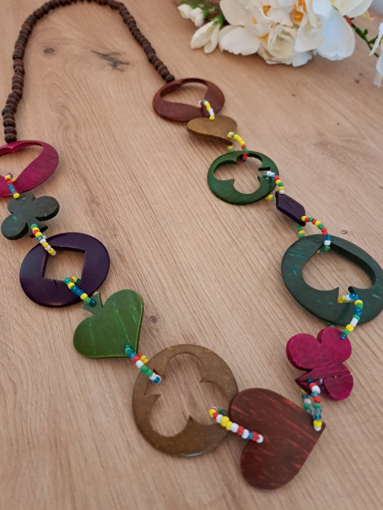 Holz Kette mit Motiven - Schmuck bunt