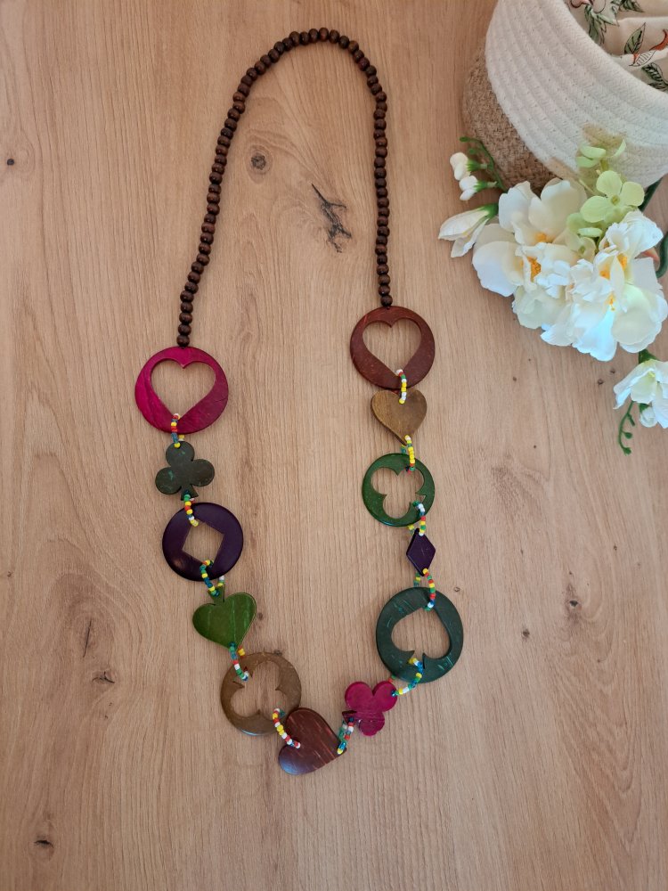 Holz Kette mit Motiven - Schmuck bunt