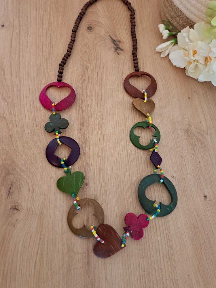 Holz Kette mit Motiven - Schmuck bunt