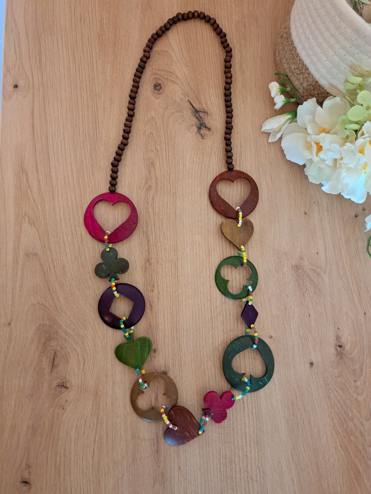 Holz Kette mit Motiven - Schmuck bunt