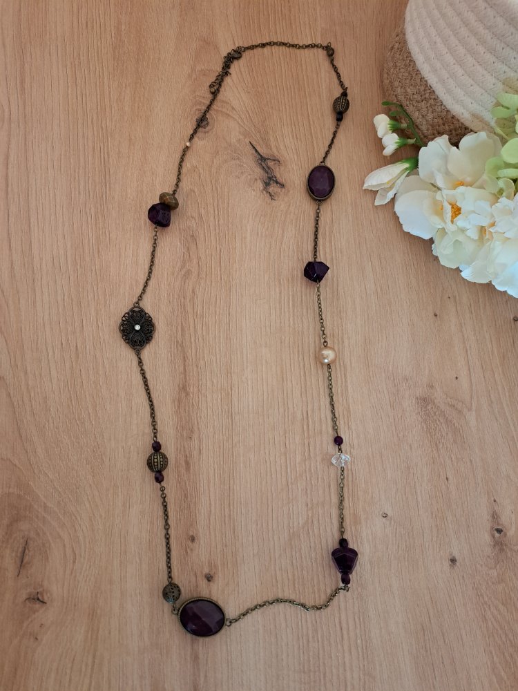  Perlen Kette - Schmuck Steine Gold
