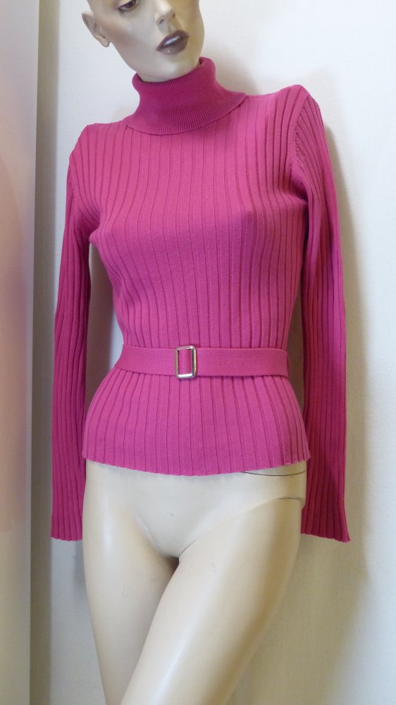 gerippter Rollkragenpullover mit Gürtel, Gr. 32/34