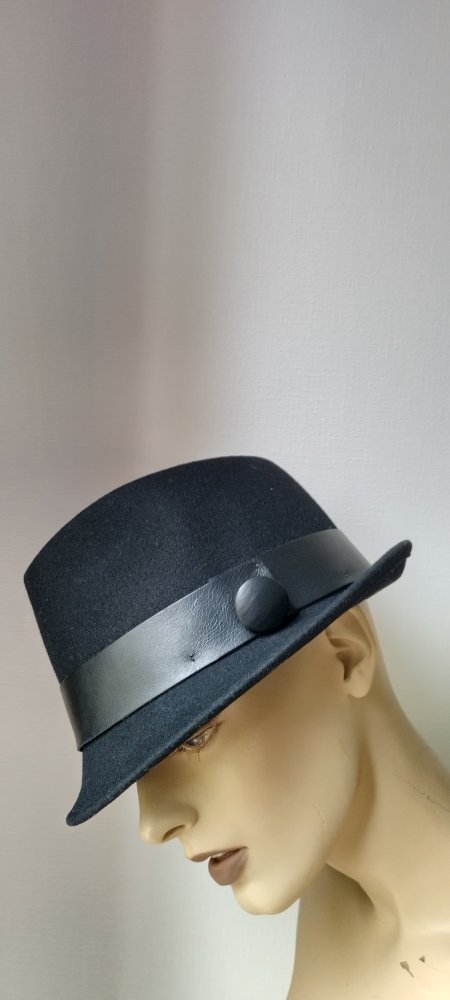 Wollhut mit Lederband, Gr.57, schwarz