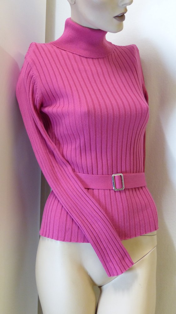 gerippter Rollkragenpullover mit Gürtel, Gr. 32/34