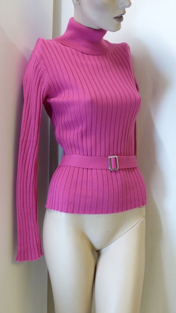 gerippter Rollkragenpullover mit Gürtel, Gr. 32/34