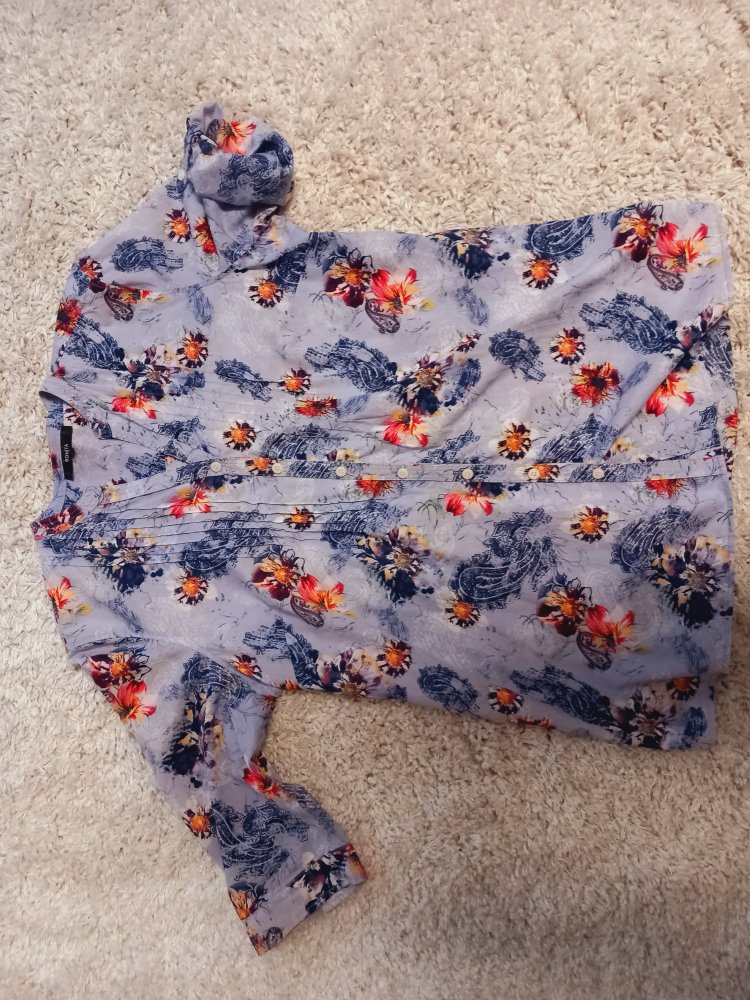 Bonita Tunika Bluse 3/4 Amlänge Krempelärmel hell blau paisley blumen Blümchen floral 