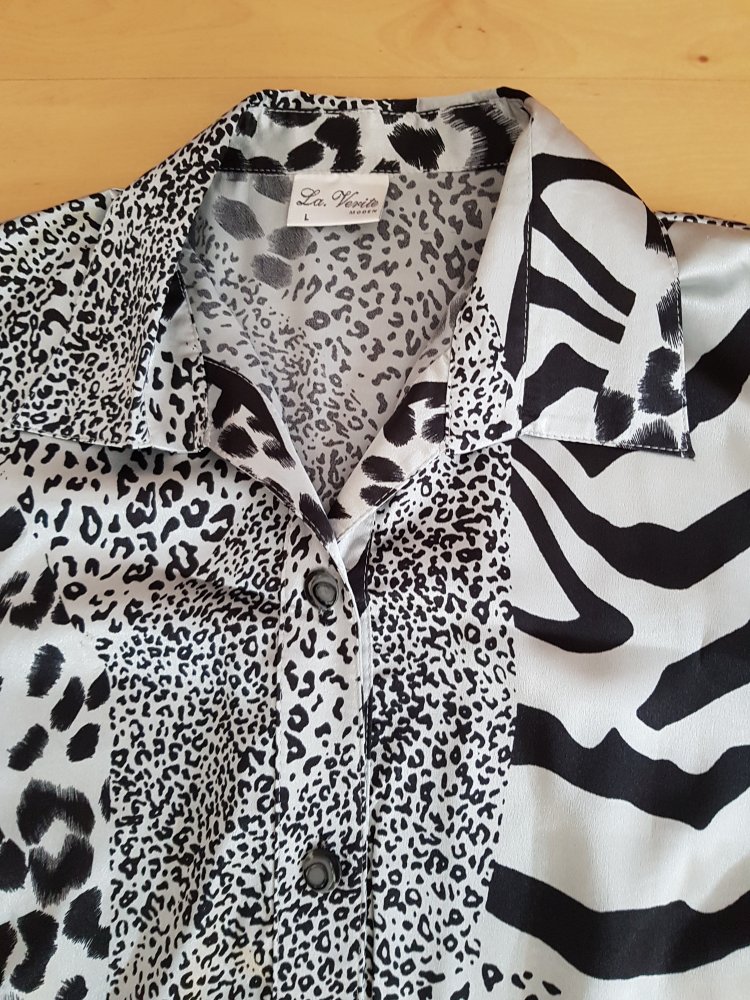 Damen-Bluse silber-schwarz - Größe: L
