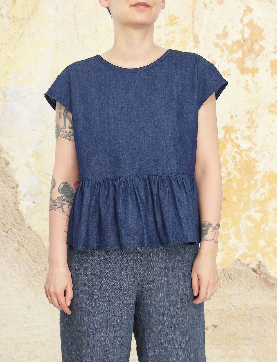 Jeansbluse Gr. S Shirt mit Rüsche Bluse Denim