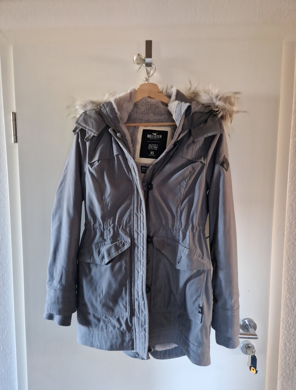 Hollister Parka Winterjacke XS Grün Grau