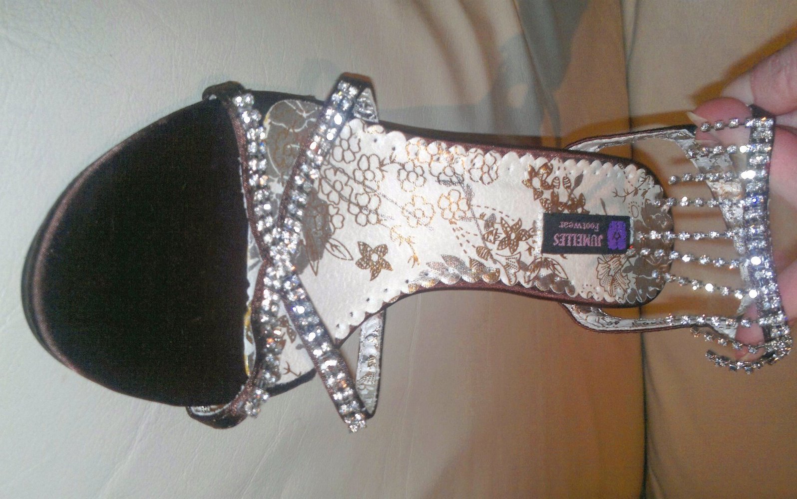 GLITZER Strass High Heels Sandaletten, braun - NEU