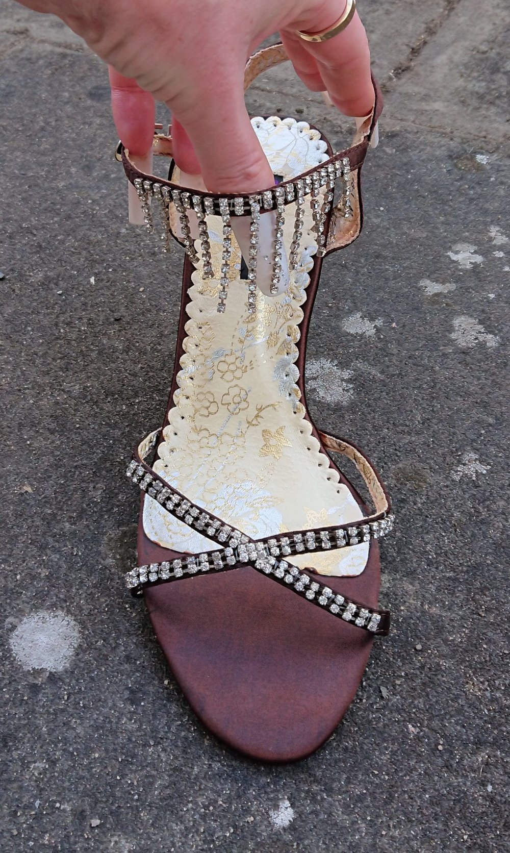 GLITZER Strass High Heels Sandaletten, braun - NEU