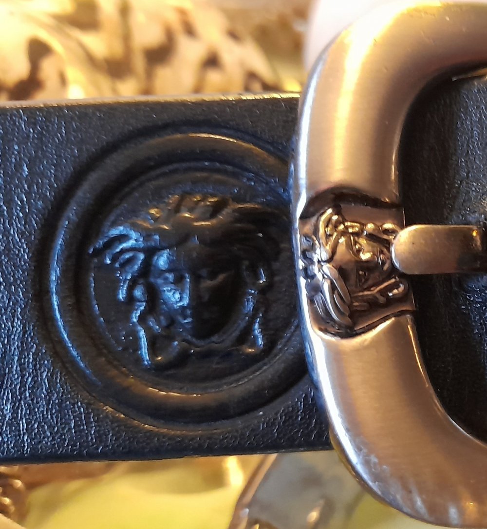 Gianni Versace Gürtel Medusa Embleme im Leder NP 469.- schwarz & silber, Länge bis Ende 127 cm