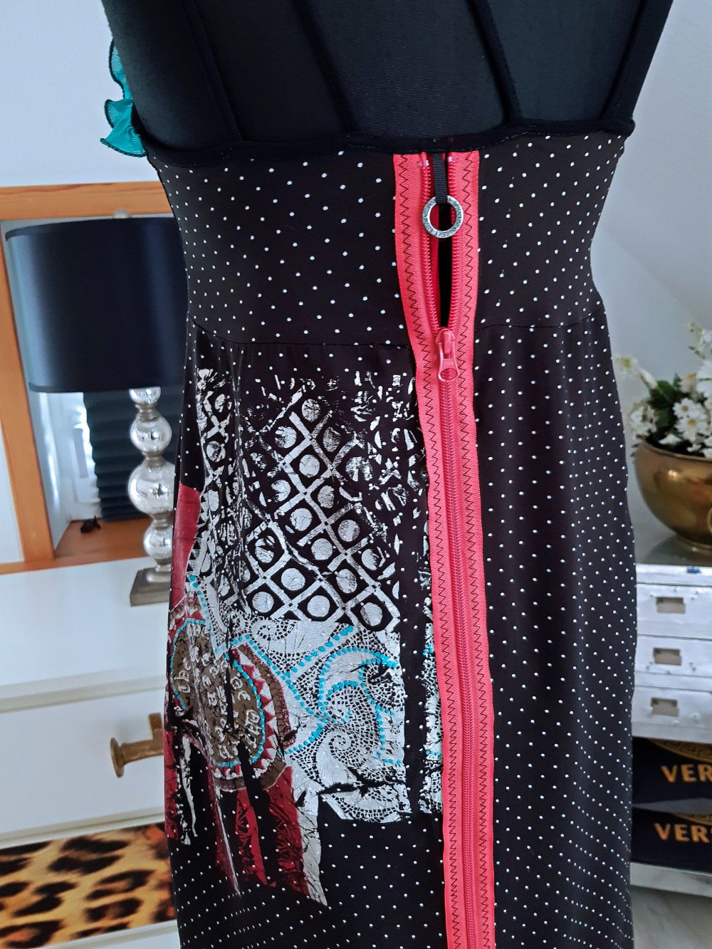 SAVE THE QUEEN Damen Kleid mehrfarbig Jerseykleid Trägerkleid gepunktet Gr.S-36