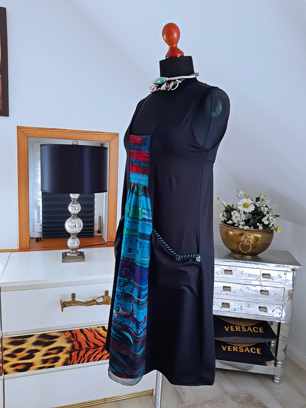 SAVE the QUEEN Damen Kleid schwarz Jerseykleid Seide Etuikleid Gr.M-L