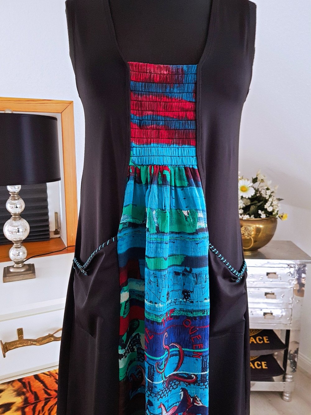 SAVE the QUEEN Damen Kleid schwarz Jerseykleid Seide Etuikleid Gr.M-L