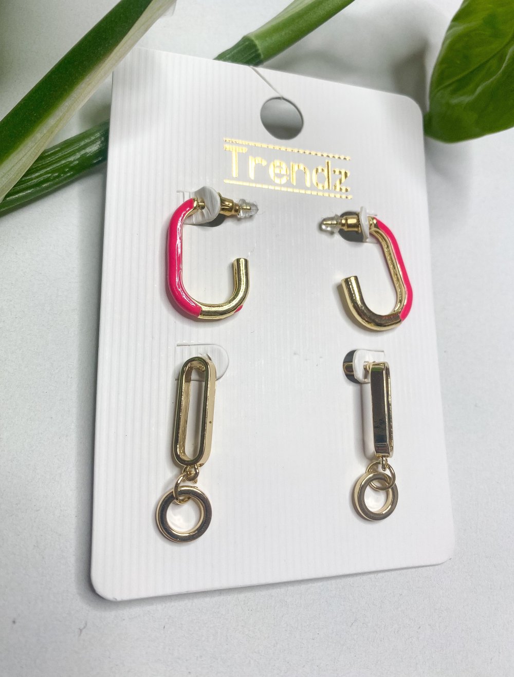 2er Paar Ohrringe Gold Pink Statement