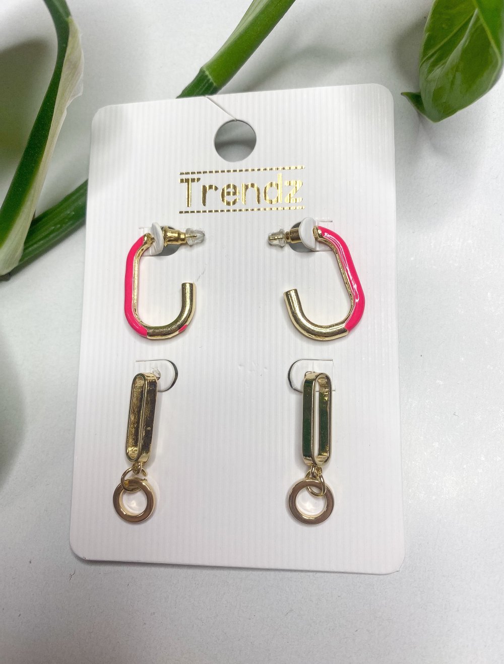 2er Paar Ohrringe Gold Pink Statement