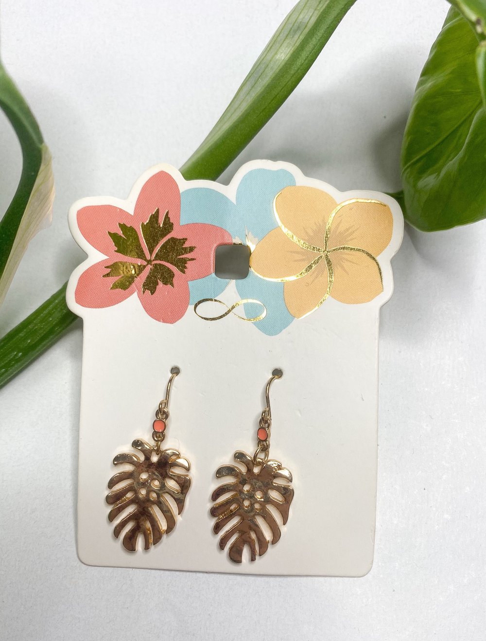 Monstera Pflanze Blatt Gold Ohrringe
