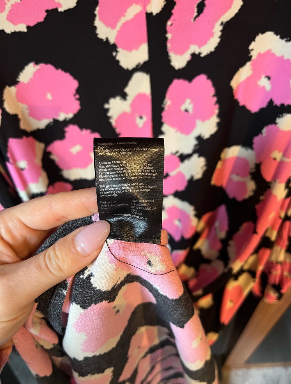 Modström Flower Print Maxikleid XS pink Schwarz