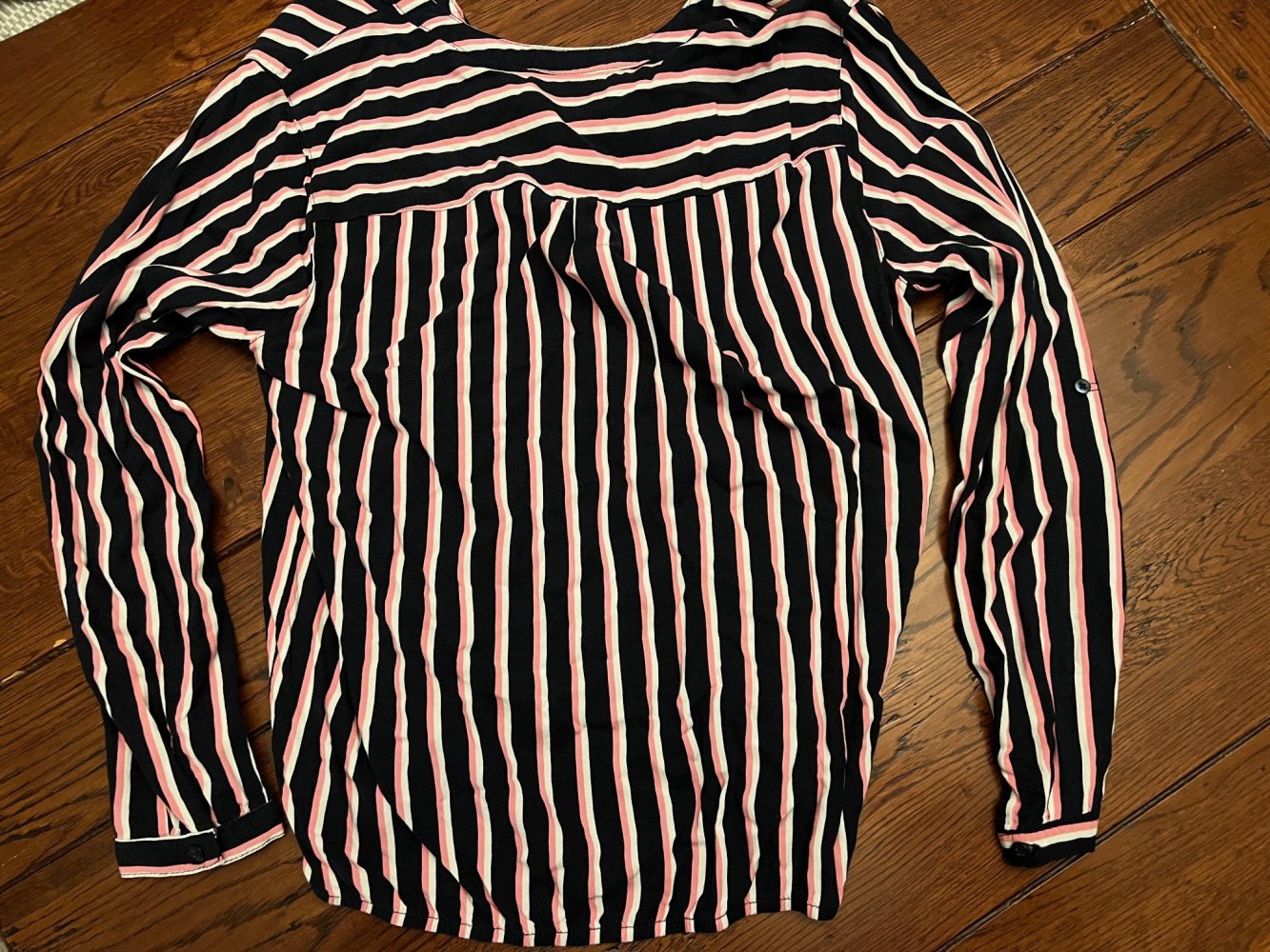 Gestreifte Bluse in schwarz, weiß & rosa