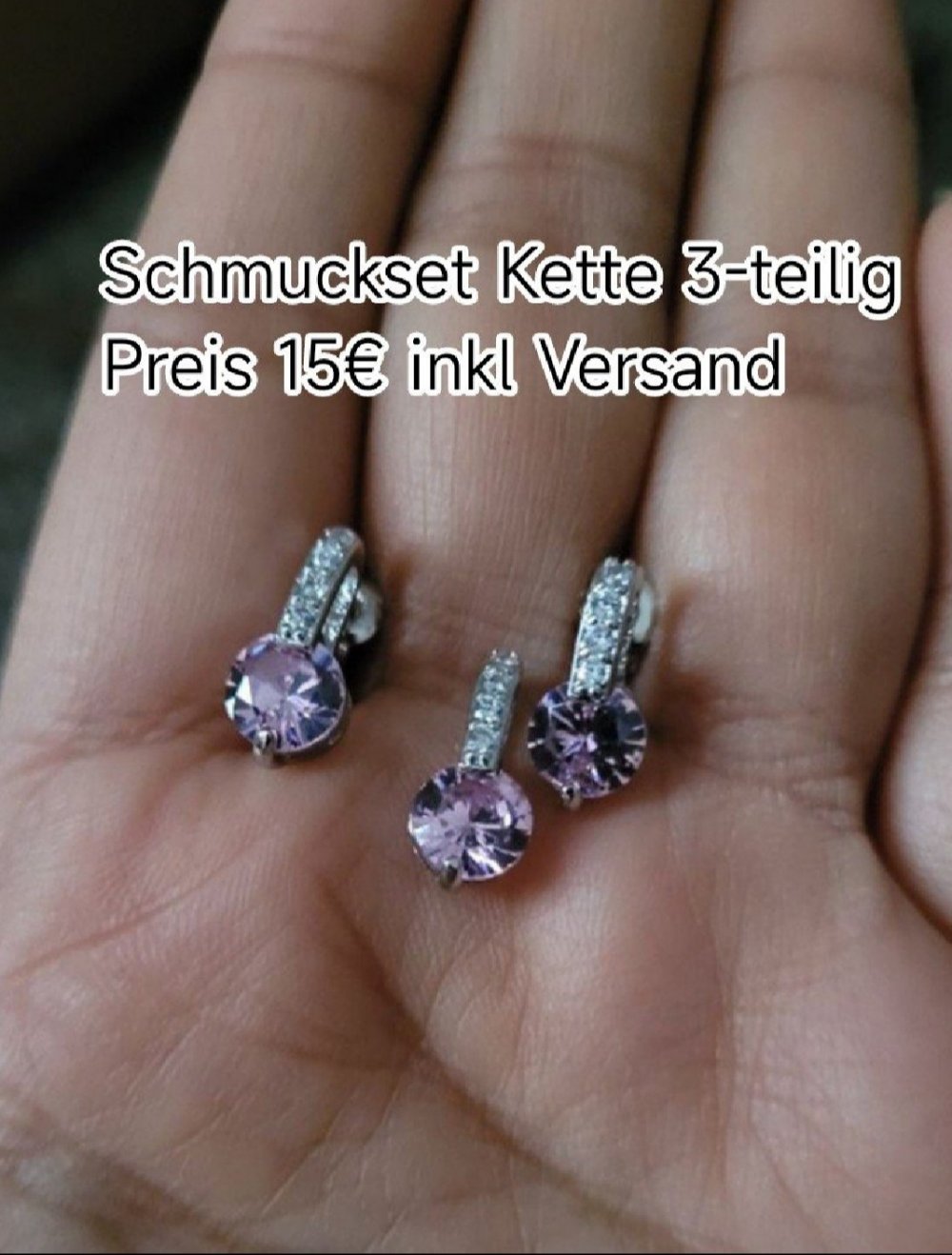 Schmuckset 3teilig Kette mit Anhänger und Ohrstecker Sterling Silber - Farbe Rosa/ pink > Versand 2€ // NP 24,95€