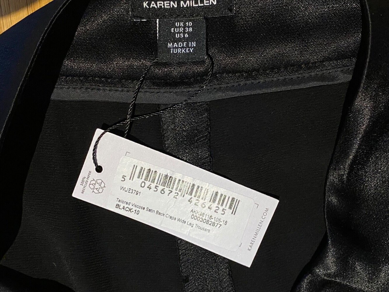 karen millen tailord viscose satin back crepa wide leg trousers Größe 38