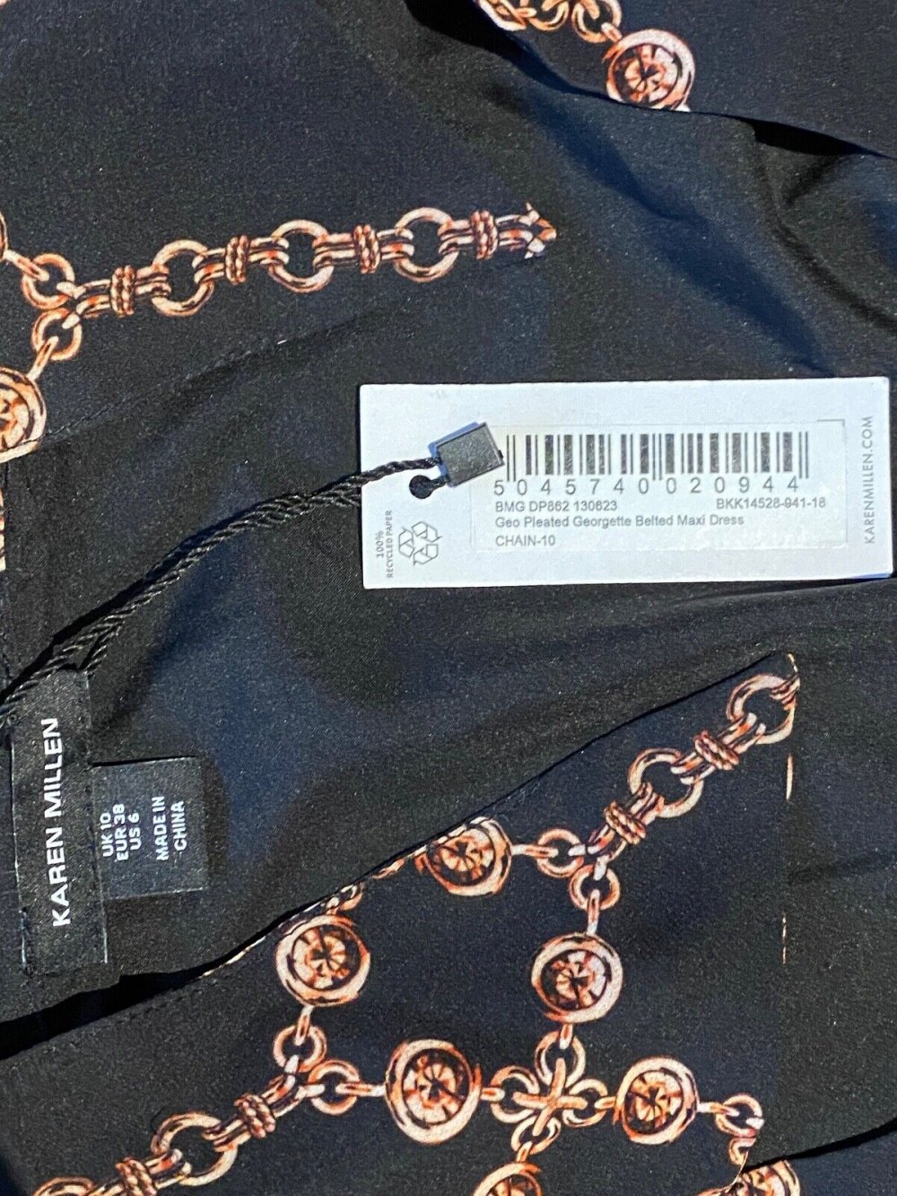karen millen Geo Pleated Georgette Belted Maxi dress Größe M