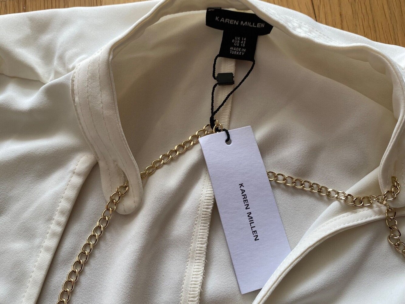 Karen Millen Collar Detail Wrap Front Long Sleeve Midi Dress weiß Größe 42